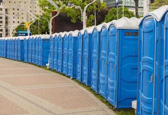Seasonal porta potty units set up at a Opelika, Alabama venue
