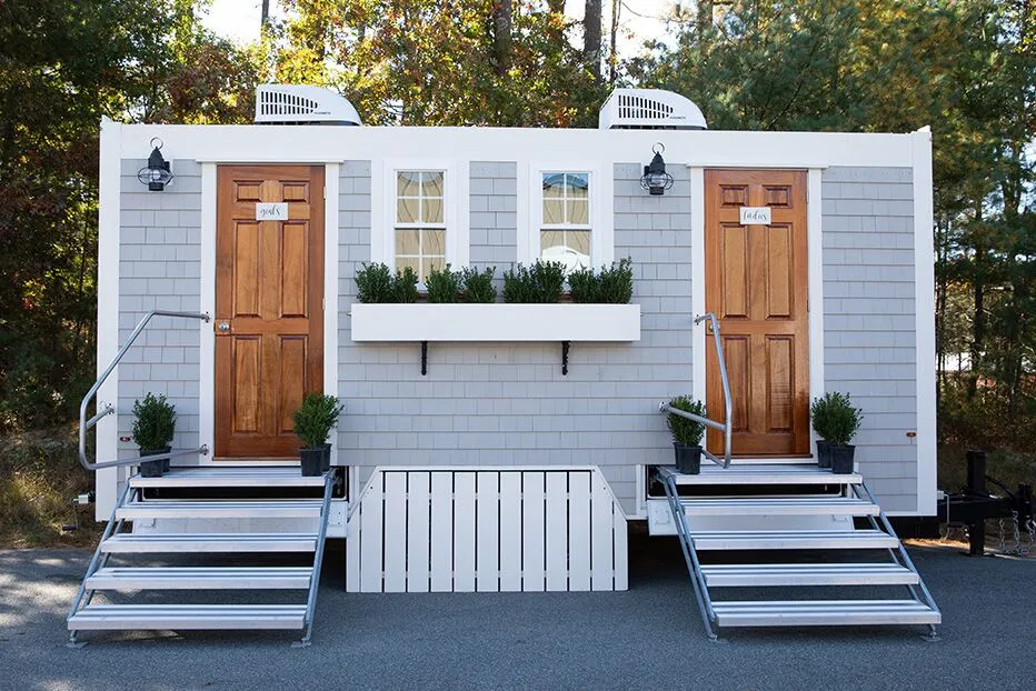 Wedding restroom units discretely staged at a venue in Opelika, Alabama